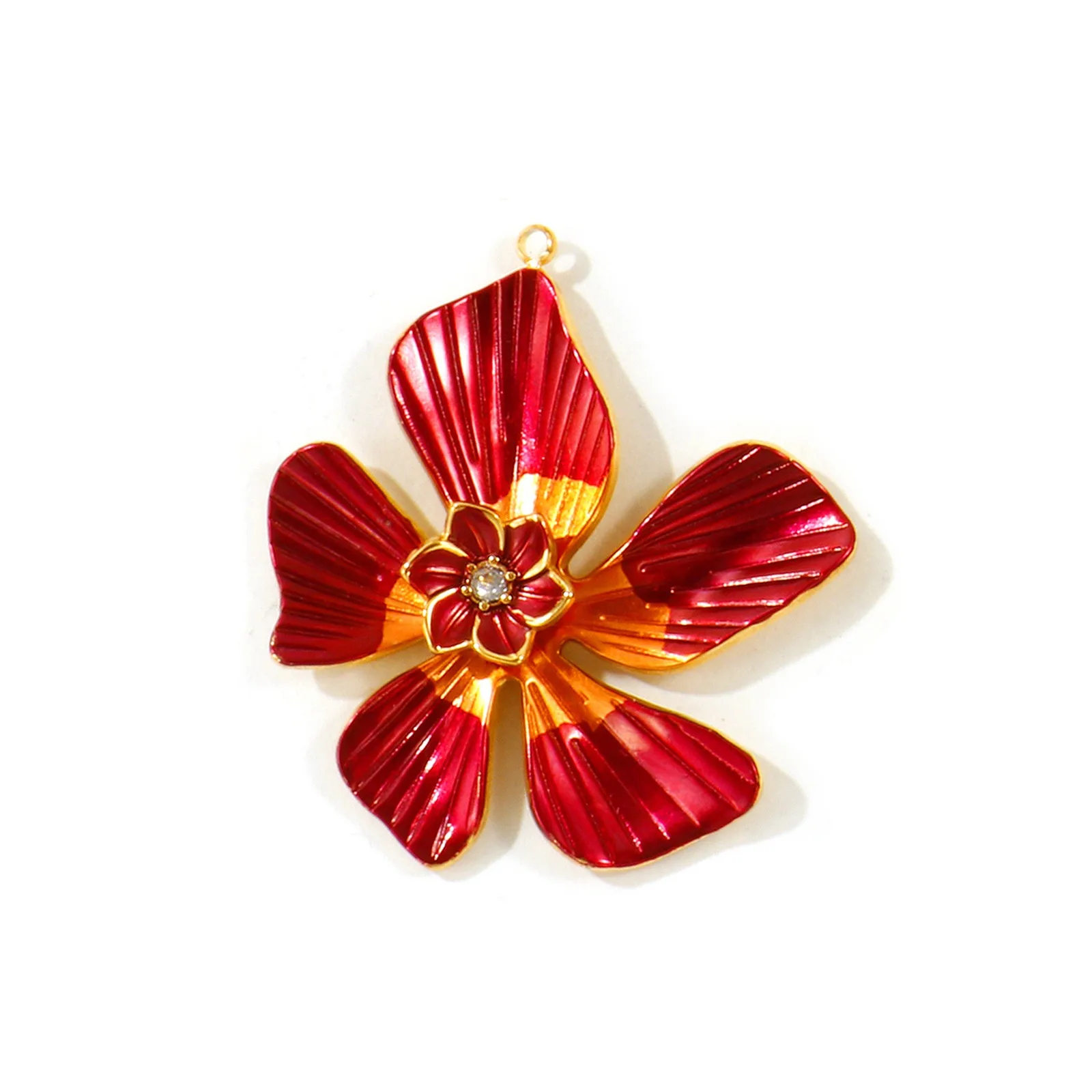 1 Stück Blumen-Bemaltes Emaille-Strass-Charm, 18K vergoldeter 304 Edelstahl-Anhänger für DIY-Schmuckherstellung, Großhandel – Detail 2