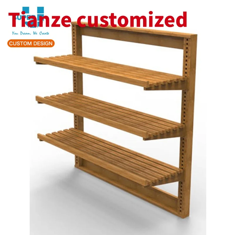 (customized)Custom Wood Bread Display Rack Wooden Bakery Display Rack