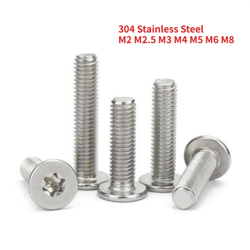 200-400pcs M2 M2.5 M3 M4 M5 M6 M8 304 Stainless Steel CM Six-Lobe Torx Ultra Thin Flat Wafer Head Screw Thread Length 3mm-50mm