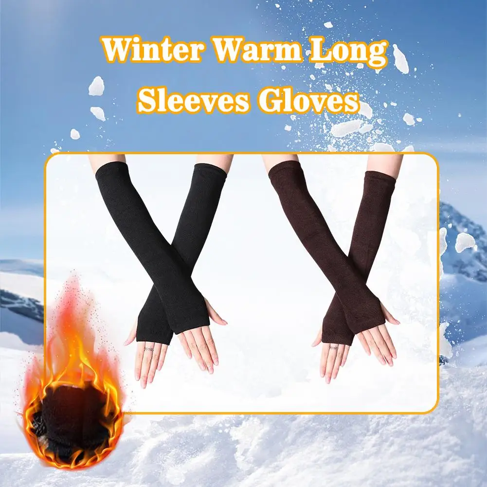 Winter Warm Long Sleeves Gloves Fingerless Stripe Hip-Hop Knitted Elbow Mittens Elastic Outdoor Warmer Arm For Men Women J7J2