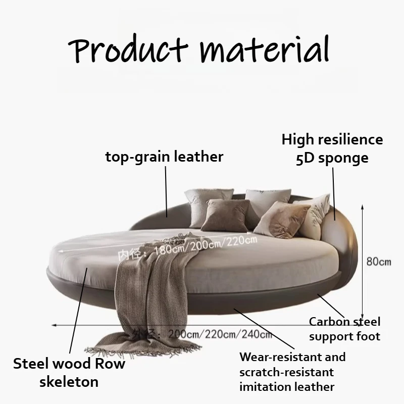 Top-grain Leather Double Beds Decor Aesthetic Soft Backrest Nordic Design Art King Size Frame Bedroom Sets Full Set Furniture