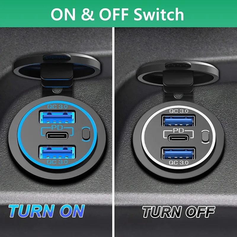 شاحن سيارة QC3.0 ذو 3 منافذ مع مفتاح طاقة، محطة شحن متعددة الوظائف من أمازون رائجة البيع، حماية IC الذكية للأمان #1