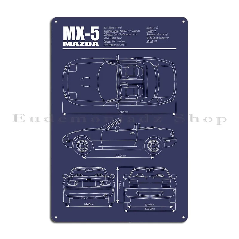 Miata Blueprint Na White Metal Sign Retro Wall Decor Wall Custom Customized Wall Cave Tin Sign Poster
