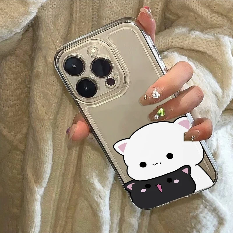 Cartoon Cat Duo Phone Case For iPhone 17 Air 16E 16 15 14 11 Pro Max Plus 13 12 Mini 8 7 X Transparent Shockproof Cover view 5