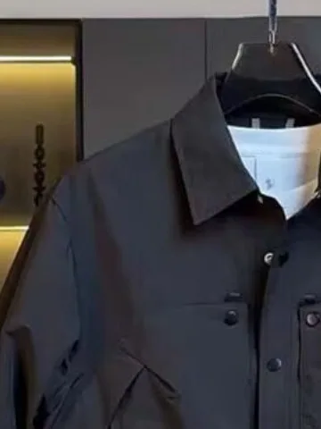 

Casual Korean Sle Men's Jaet Simple Flip-Collar Design Multi-ket Faionable Spring Autumn Outerwear Top for Youth