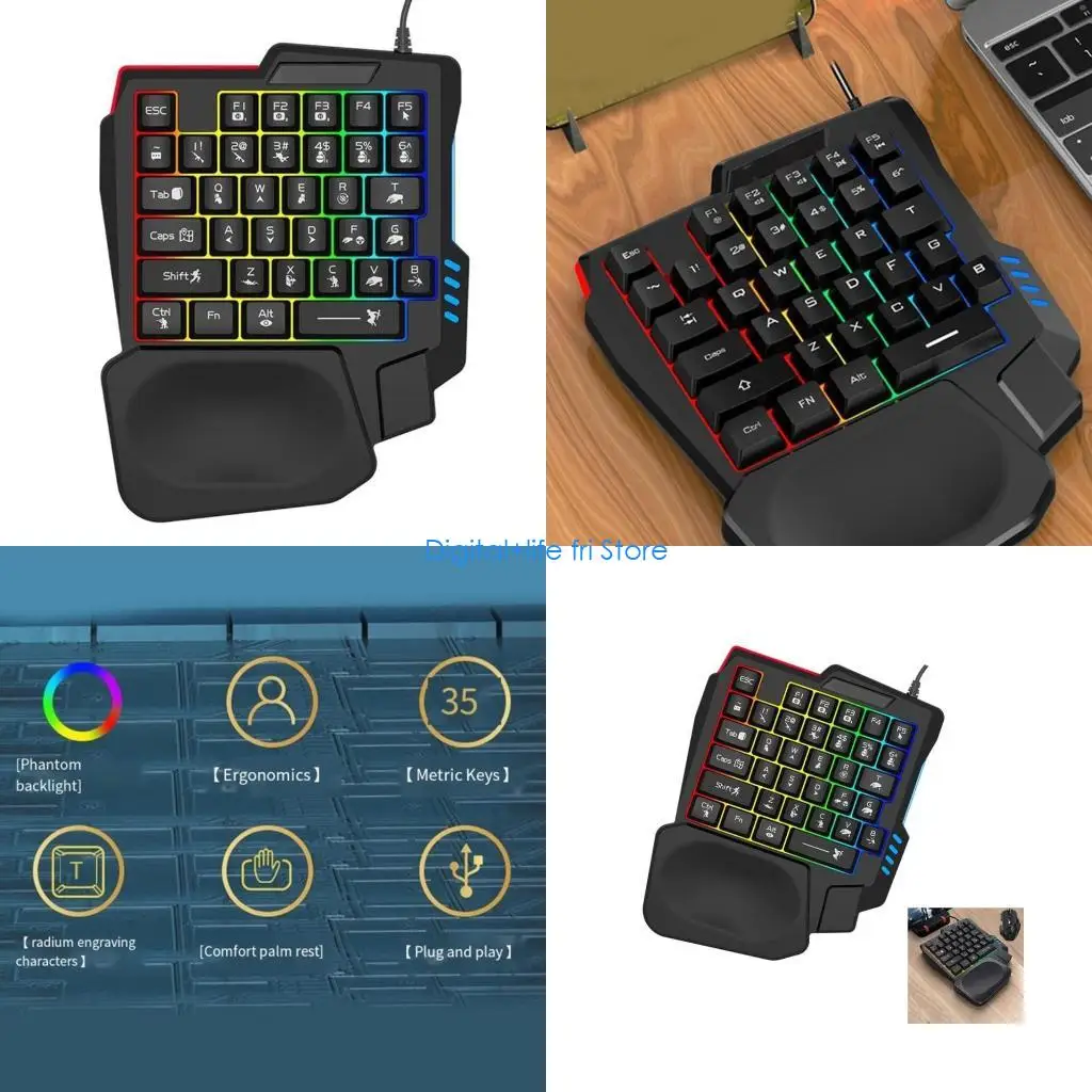 E06D Handed Mechanical Feel Game Keyboard 14 Punchless with Backlight Hand Rest 150cm USB Cable Mini Keypad