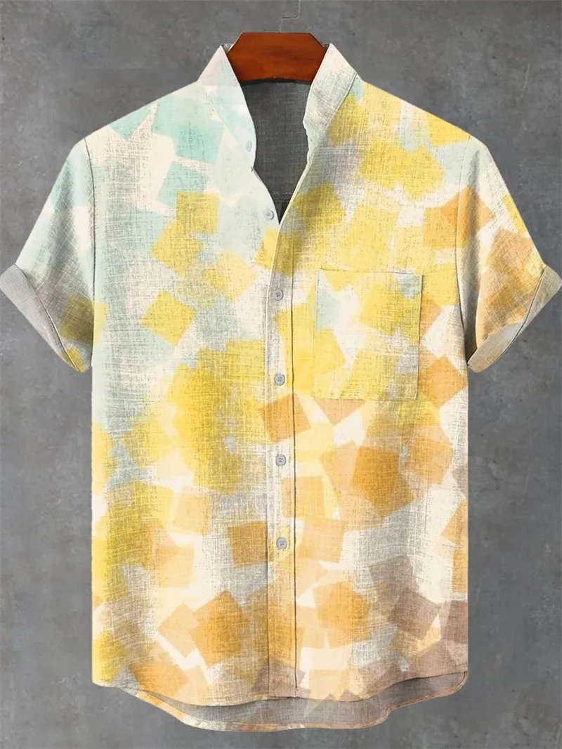 2025 パターンハワイアンリネンシャツメンズ夏 3D プリント半袖カジュアルファッショントップラペルボタンアップシャツ