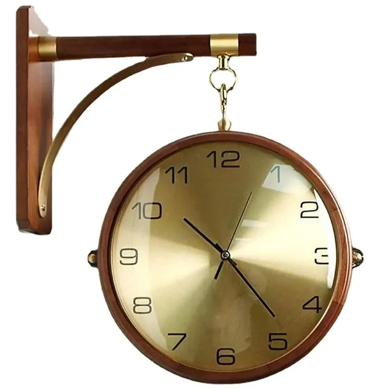 

Роскошные деревянные настенные часы с двусторонним циферблатом, бесшумный механизм, 360 градусов ° Вращающиеся настенные часы: эстетичный аксессуар для декора гостиной