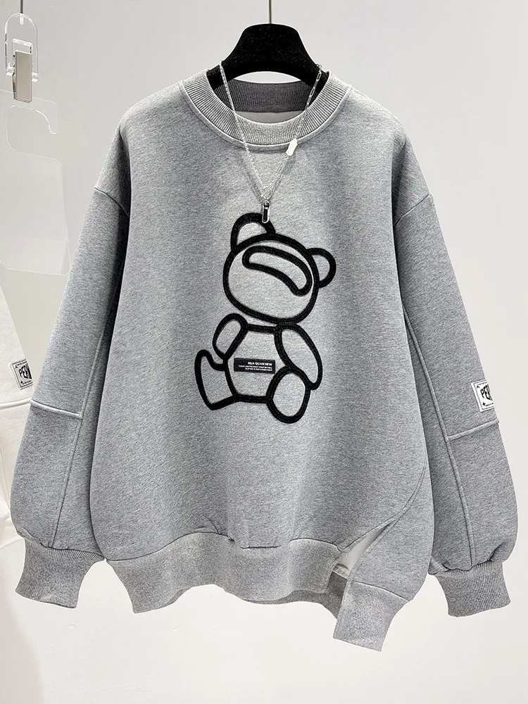 

Брендовая женская толстовка без капюшона с изображением медведя, весенне-осенняя, в корейском стиле, модная, хлопковая, с длинным рукавом, с круглым вырезом, для студентов