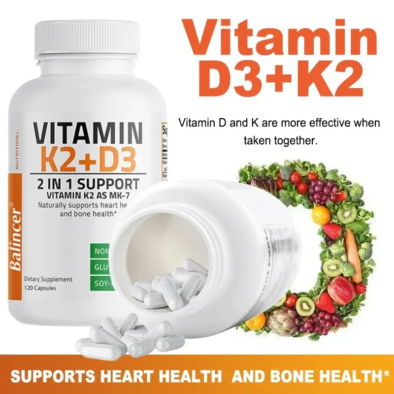 Organische vitamine K2 (MK-7) 900 mg +D3 5000 IE 2-in-1 ondersteuningssupplement - Efficiënte absorptie - Algemene immuniteitsgezondheid