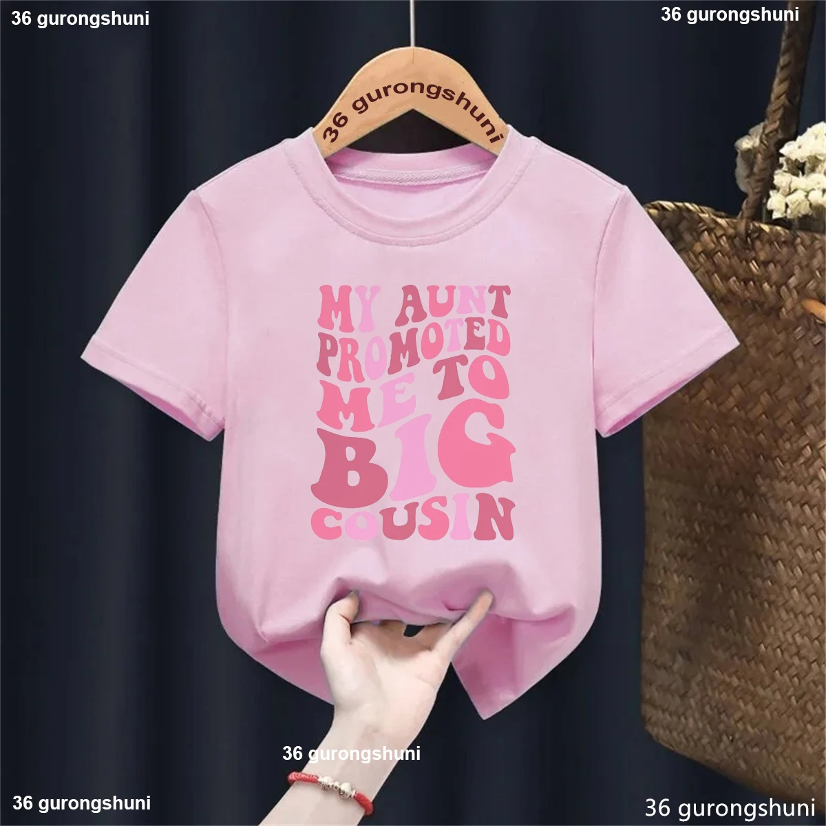 

Kawaii Kids Clothes My Aunt Promoted Me To Big Cousin Letter Printed T Shirt Girls Pregnancy Announcement Shirt Solid T-Shirt