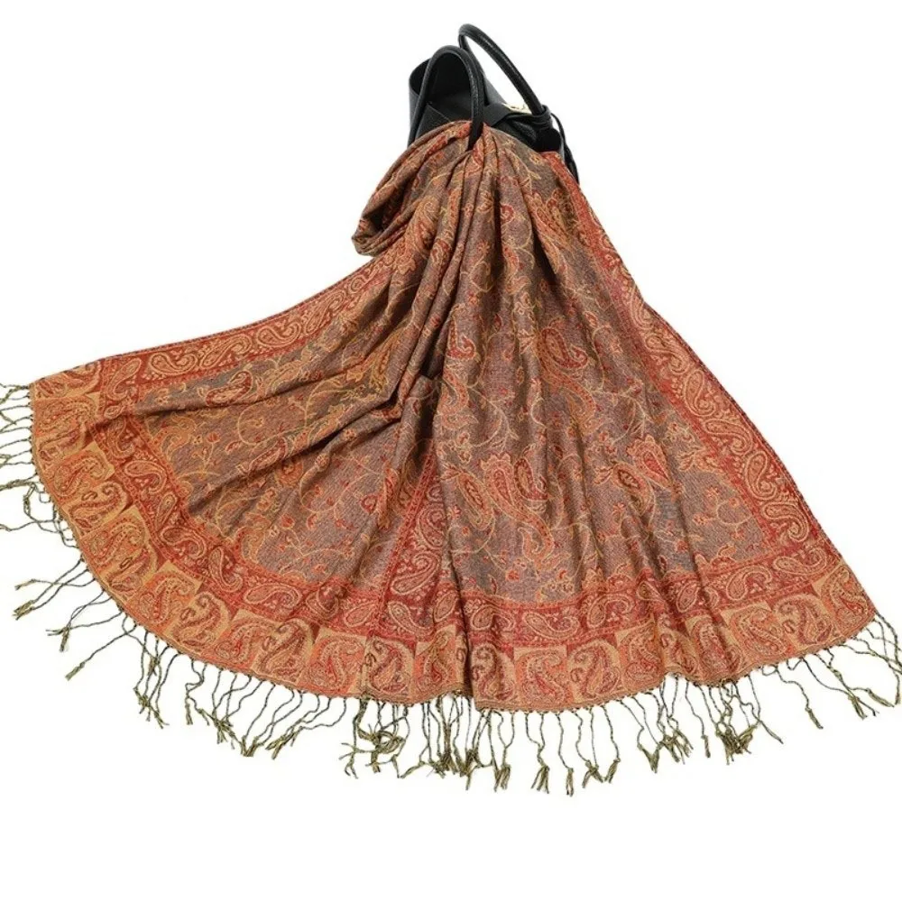 

Elegant Tassels Paisley Shawl Sun Protection Long Sunscreen Shawl Printed Bohemia Cashmere Scarf Travel
