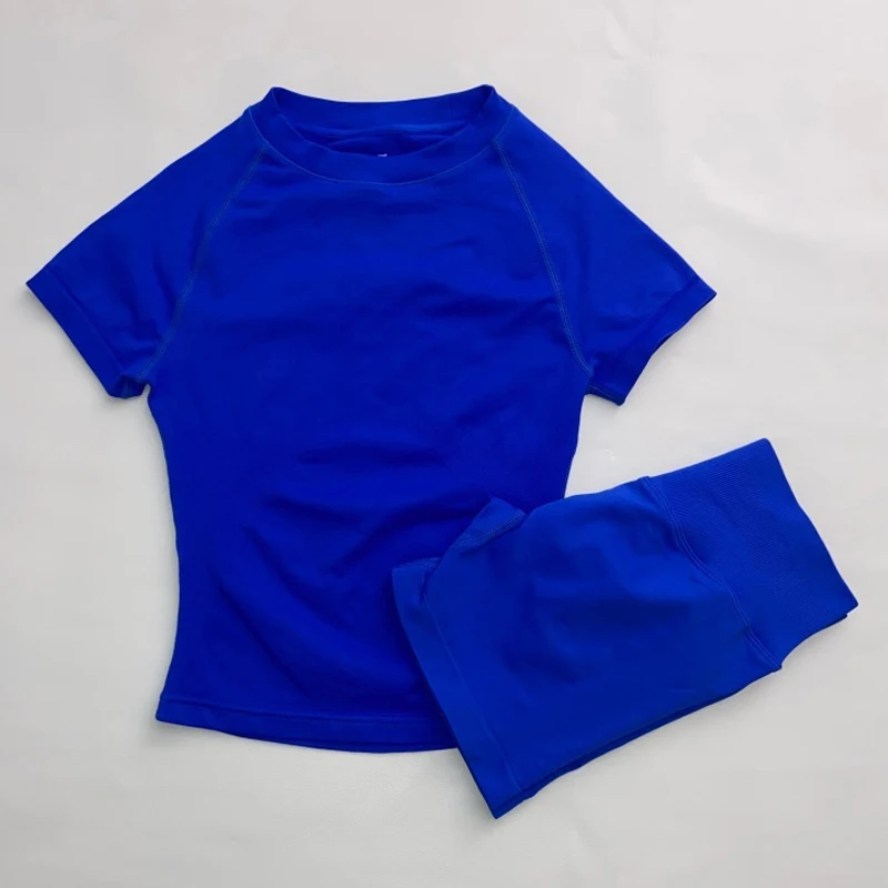 Women's Scoop Back Gym Set High Waist Scrunch Shorts Seamless Tank Top Activewear Workout Suit Backless Bra T-Shirt image 5