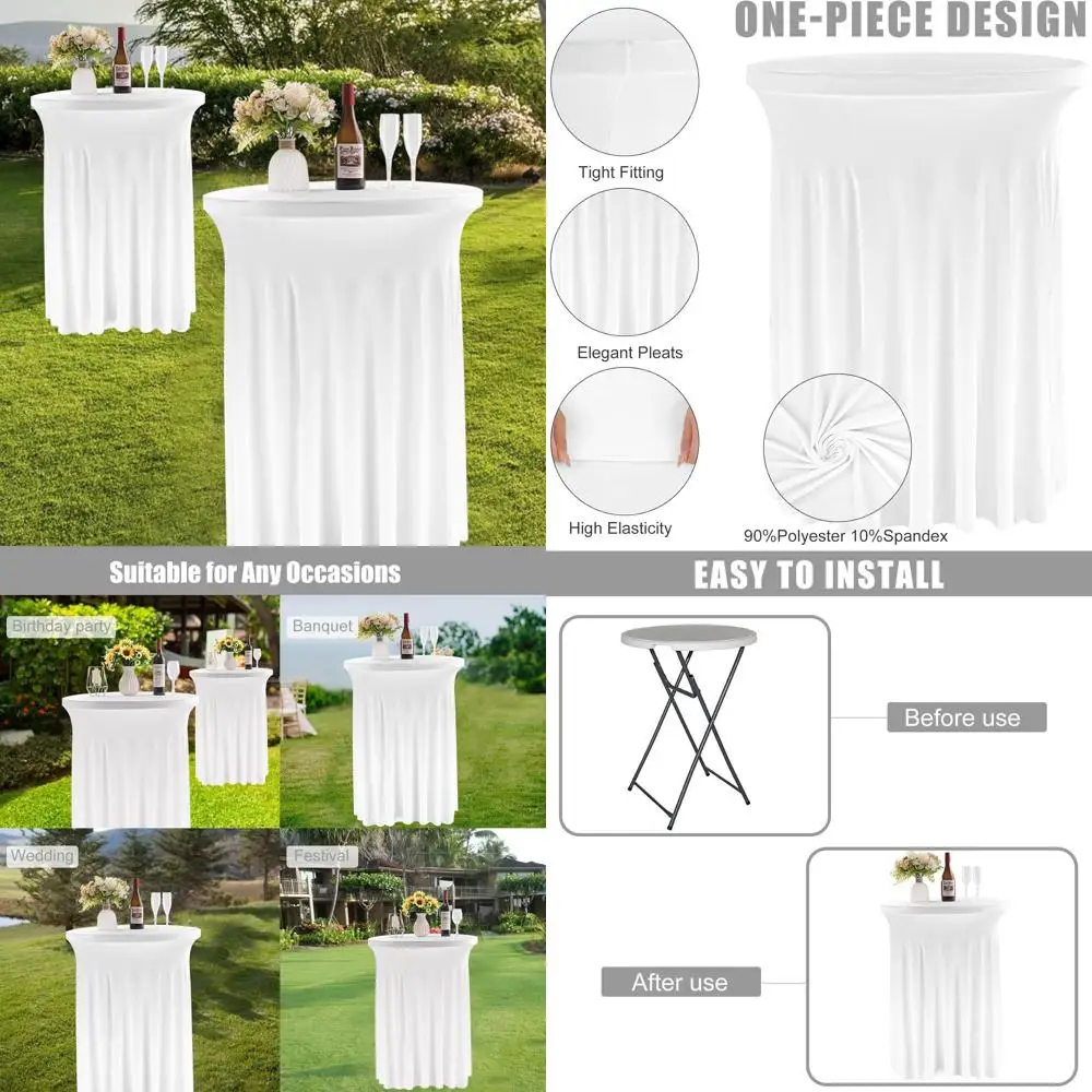 

Белая круглая скатерть-юбка для коктейльного стола 32x43 дюйма, эластичная, подходит для свадеб, вечеринок и мероприятий