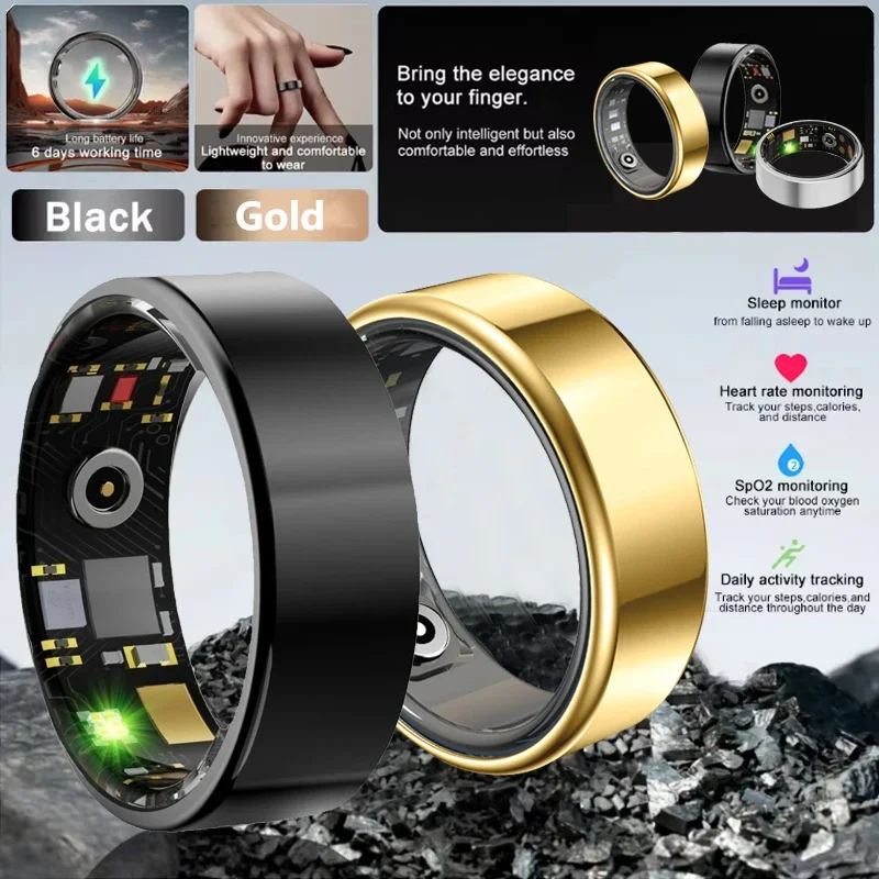 Smart Ring Multifunctional Health Tracker Heart Rate Blood Oxygen Monitor Waterproof Men Women Bluetooth Ring Sleep Fitness