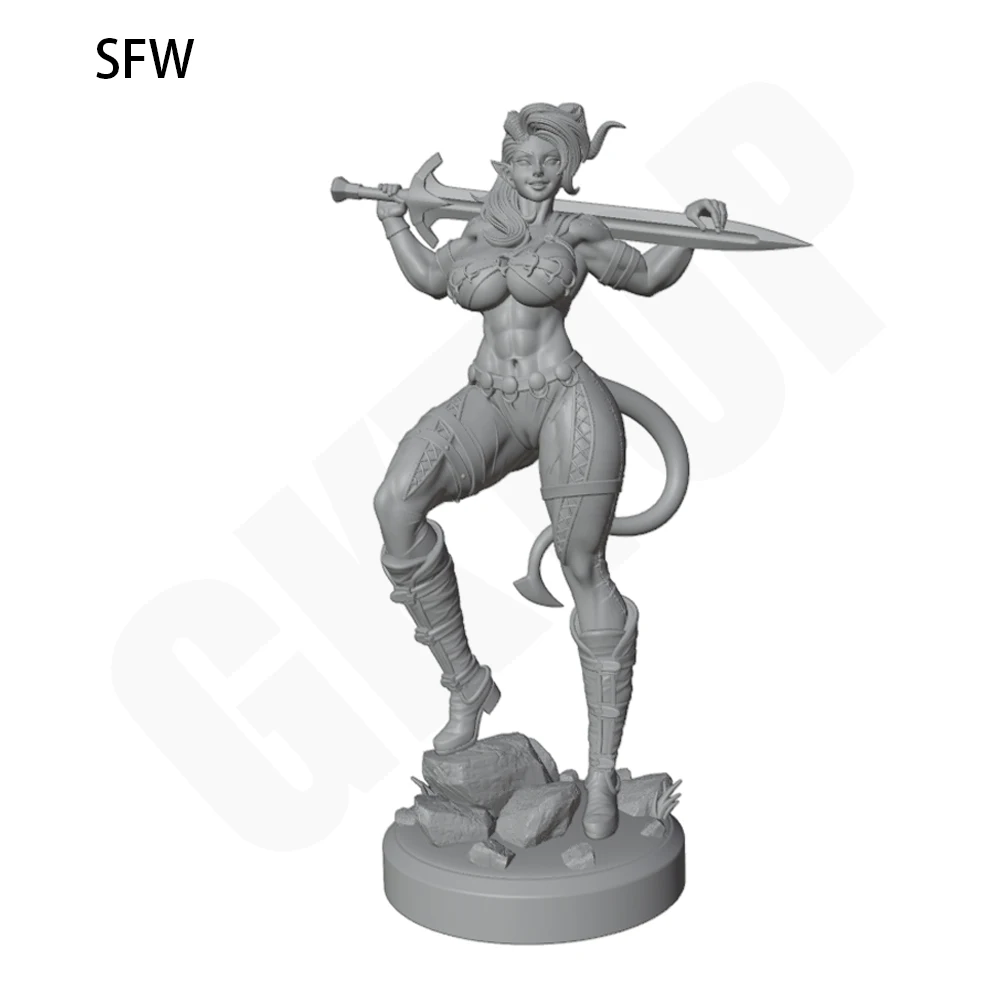 NSFW Flame Eared Beast Girl Model FUTA 1/24 Grey Resin Figure Model Kit Unassembled Unpainted GK 3D Print DIY Miniature Statue