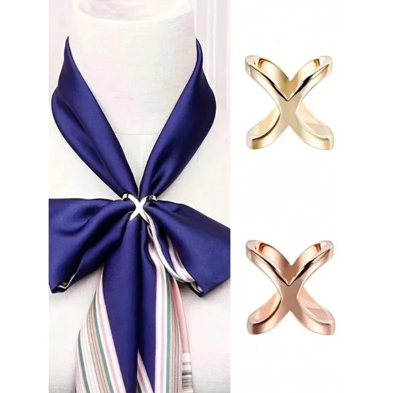 New Cross Scarf Clip X Shape Metal Brooches For Women Hollow Bow Scarves Buckle Holder Shawls Jewelry Clothing Accessories