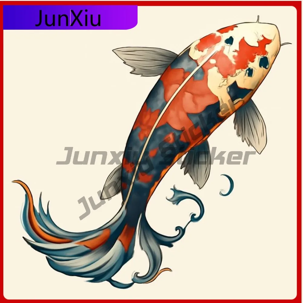 

1 Vinyl Decal of Anime Koi Fish Vibrant Red Orange Blue Black White Gray Beige Self-Adhesive for Cool Car Laptop Window Bumpe