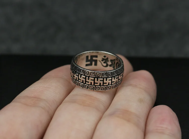 925 sterling silver six character truth ring retro Thai silver jewelry personality ring versatile and domineering personality fo