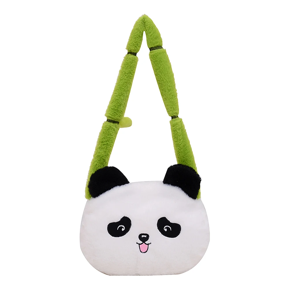 

Women Handbag Panda Shaped Plush Clutch Purse Cute Hobo Bag Bamboo Shaped Strap for Travel Shopping