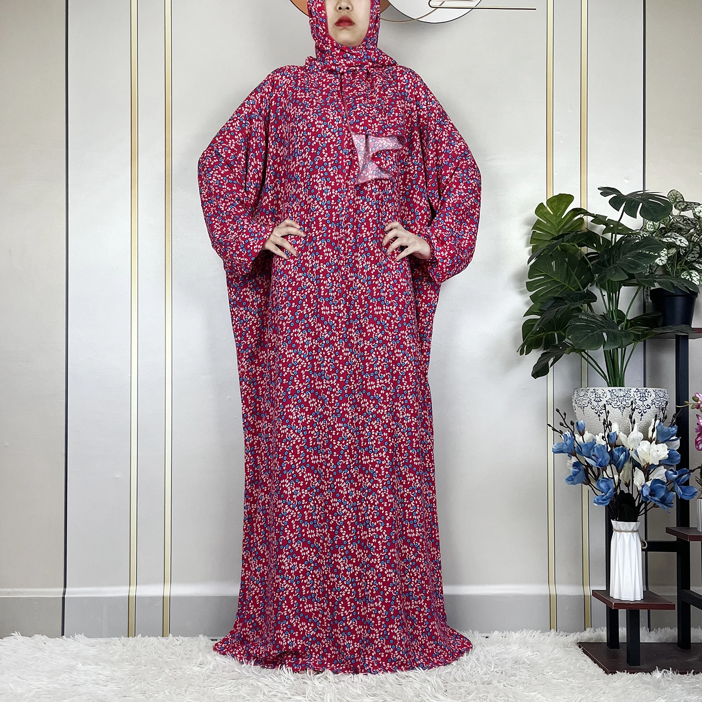 Abaya-Robe africaine à manches longues pour femmes musulmanes, en coton, pour la prière du Ramadan, Turquie, Moyen-Orient, motif floral, écharpe de