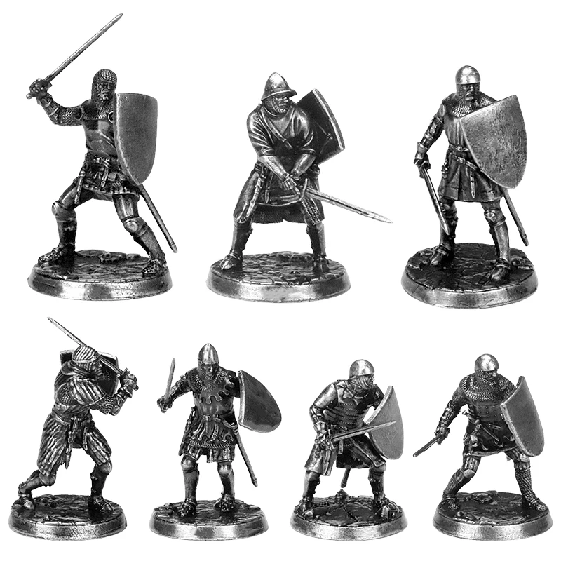 Medieval metal knight and soldier statue model infantry set, war game chess piece, tabletop battle miniature model, men's gift