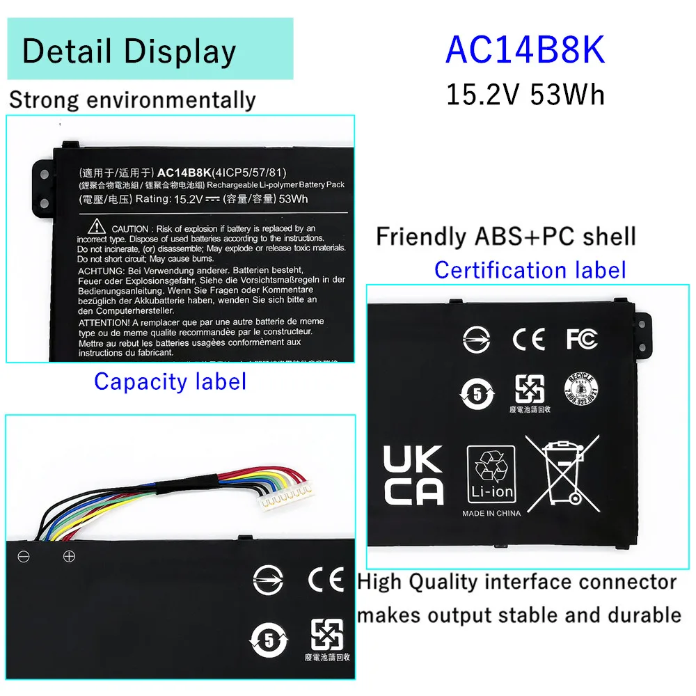 Laptop battery For Acer Chromebook 11 CB3-111 15 C910 for Aspire E3-111 E3-112 ES1-512 E5-771G ES1-311 V3-371 ES1-511 AC14B8K