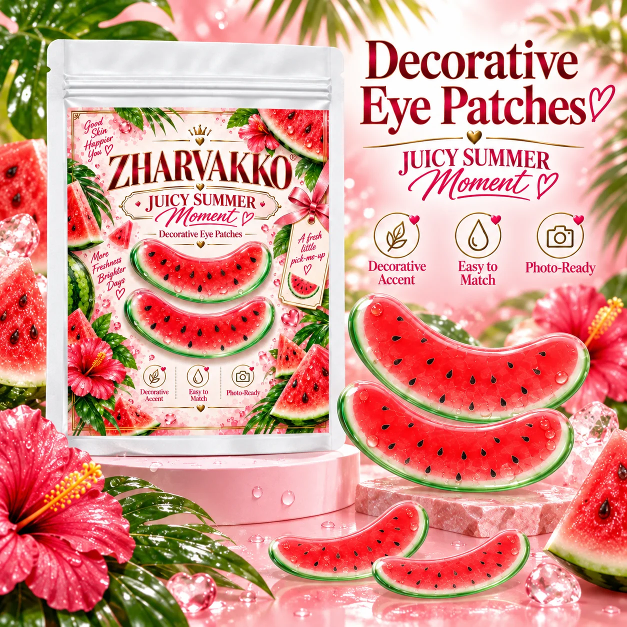 4/8pcs Watermelon Slice Decorative Eye Patches, Glossy-Look, Playful Summer Makeup for Beach Selfies & Pool Parties