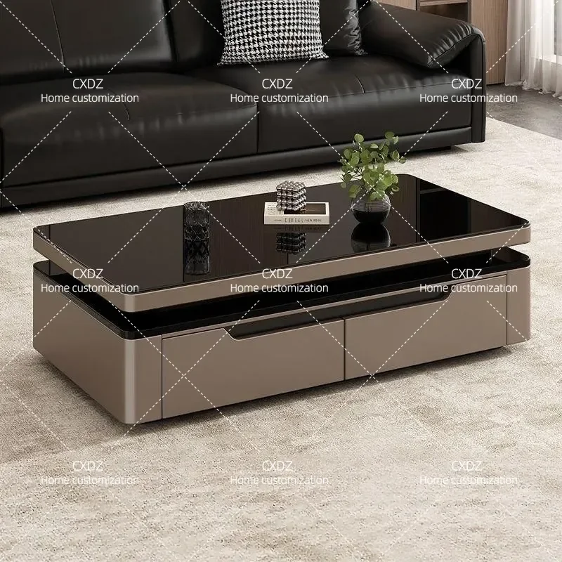 Solid Wood Coffee Table Rectangular Double Layer Storage Tea Table for Living Room Small Apartment Light Luxury High End