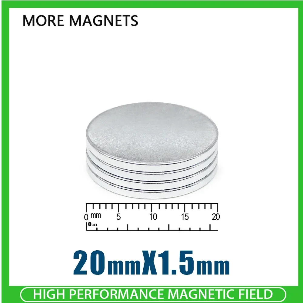 10/20/50/100Pcs 20x1.5mm Thin Neodymium Strong Magnets Permanent Round Magnet Powerful Magnetic Disc Magnet