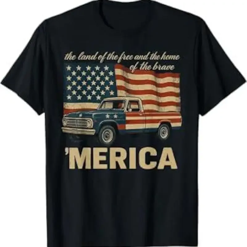 Vintage Classic Truck Merica American Flag Usa 4Th Of July T Shirt