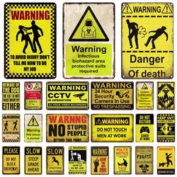 Warning Tin Sign Vintage Metal Sign Caution Slogan Video Camera Metal Plaque Danger Metal Poster for Farm House Door Wall Decor