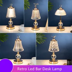 Crystal Diamond Table Lamps Retro Led Bar Desk Lamp USB Rechargeable Night Light for Bedroom Hotel Office Restaurant