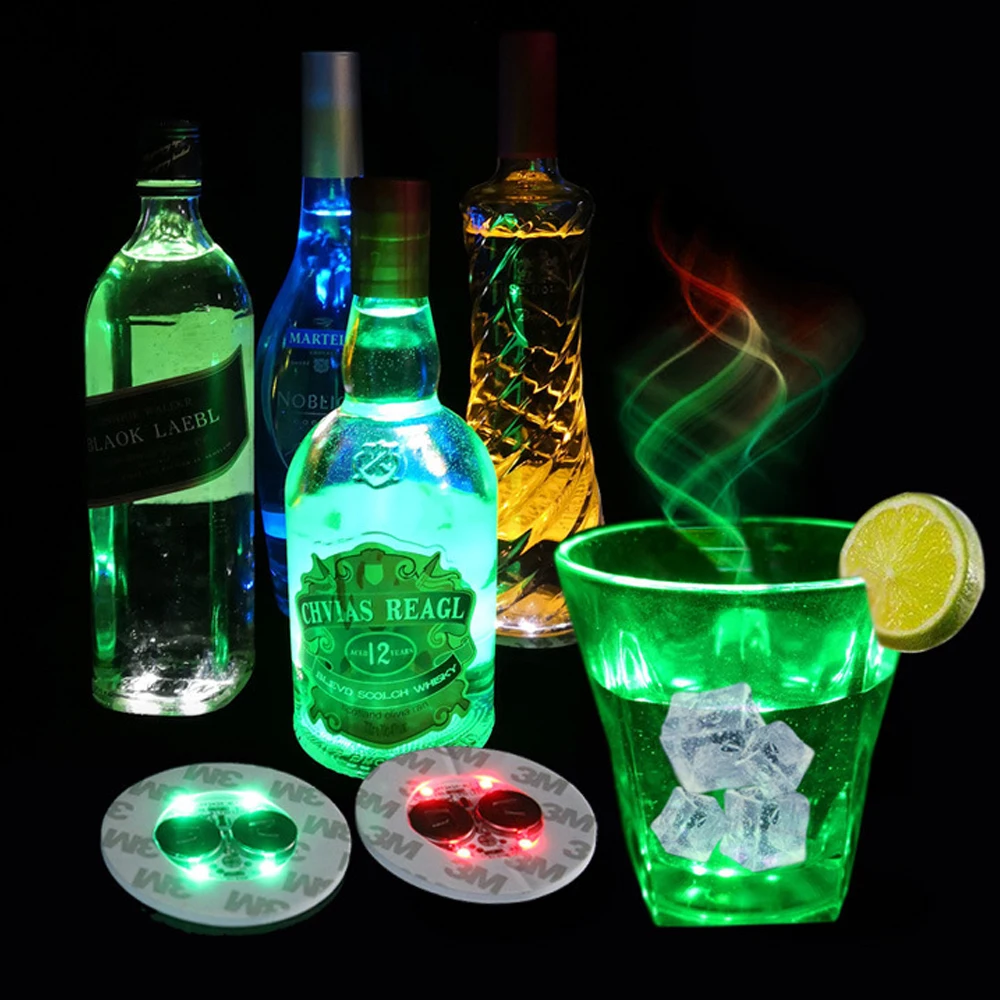 Mini LED Coaster Glow Bottle Light Stickers Battery Powered RGB Cup Mat Christmas Nightclub Bar Party Decoration Night Light