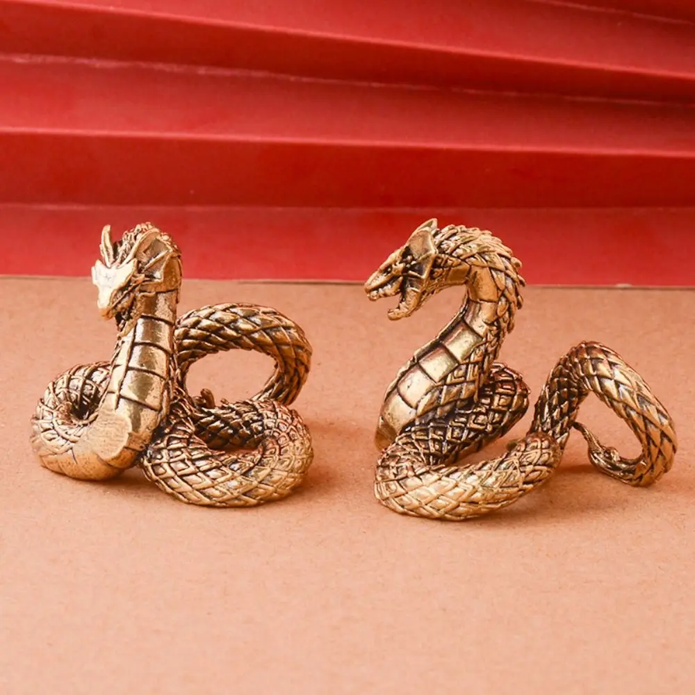 Twelve Zodiac Solid Brass Snake Figurines Antique Elegant Small Dragon Ornament Lifelike Copper Snake Statue Garden Decoration