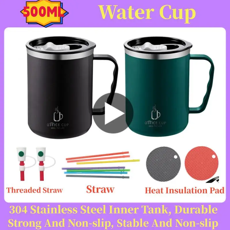 500ml Thermos Mug 304 Stainless Steel Coffee Cup With Handle Leak-Proof Vacuum Flask Insulated Cup Portable Thermal Water Bottle