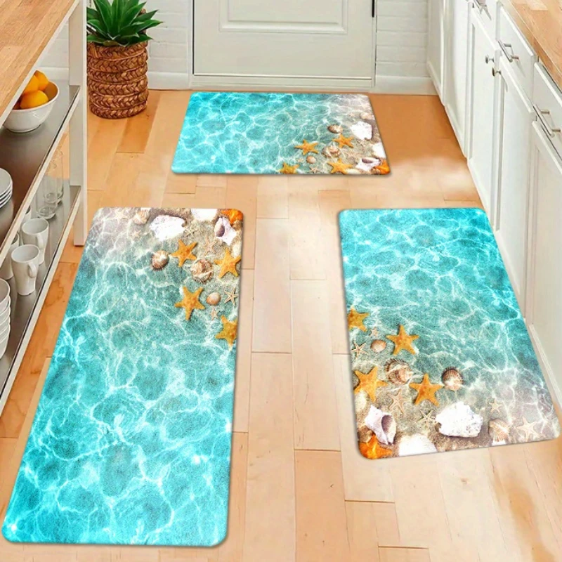 Ocean Starfish Kitchen Floor Mat Entrance Door Mat Decorations Non-Slip Hallway Balcony Long Rugs Bedroom Bedside Foot Pad