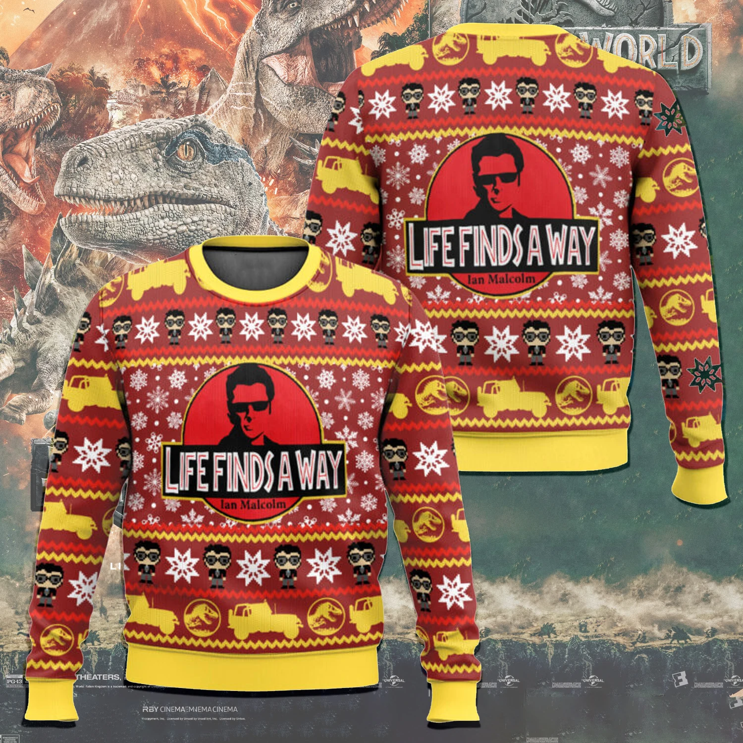 الحديقة الجوراسية سترة عيد الميلاد القبيحة Tyrannosaurus ريكس ديناصور البلوز حجم يصل سترة الشتاء الرجال والنساء هدايا المهرجان