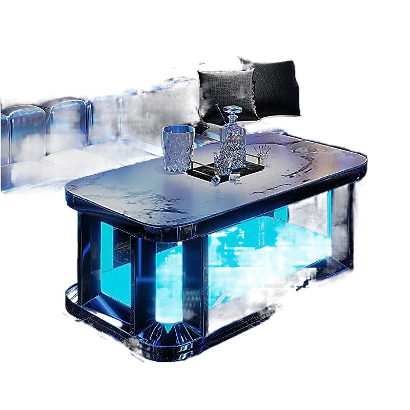 

Luminous coffee table, stainless steel tempered glass rock slab table