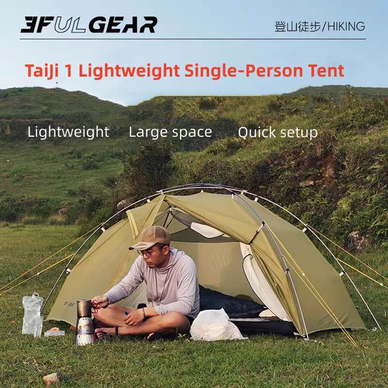 3F UL Gear Taiji 1 Ultralight Tent 3/4 Season Portable Backpacking Tent for 1p Double Layer Tent for Camping, Climbing, Hiking