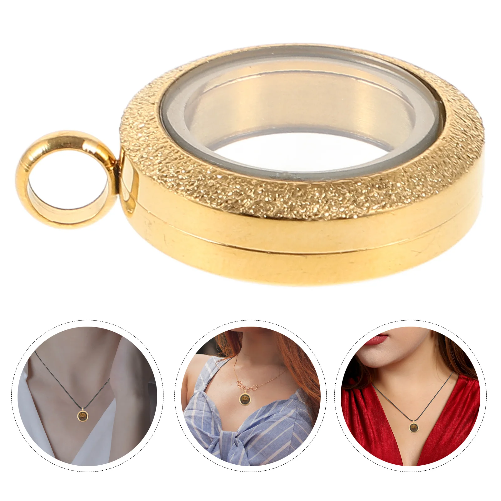 

Stainless Steel Locket Pendant Necklace Round Shaped Floating Charm DIY Jewelry Supply Anniversary Gift Locket Necklace