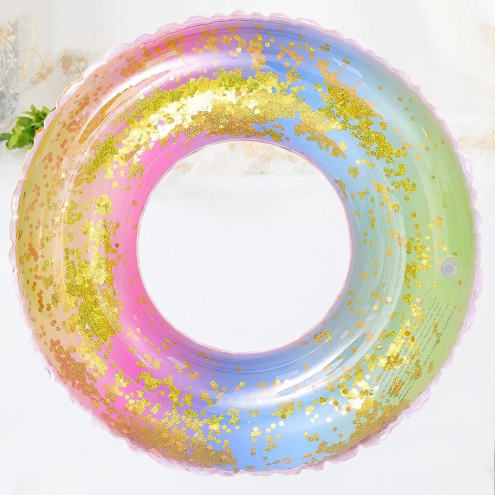

1pc PVC Rainbow Color Swimming Ring Gradient Color Sequins Semitransparent Swimming Ring Without Air Inflation Tool for Adults (