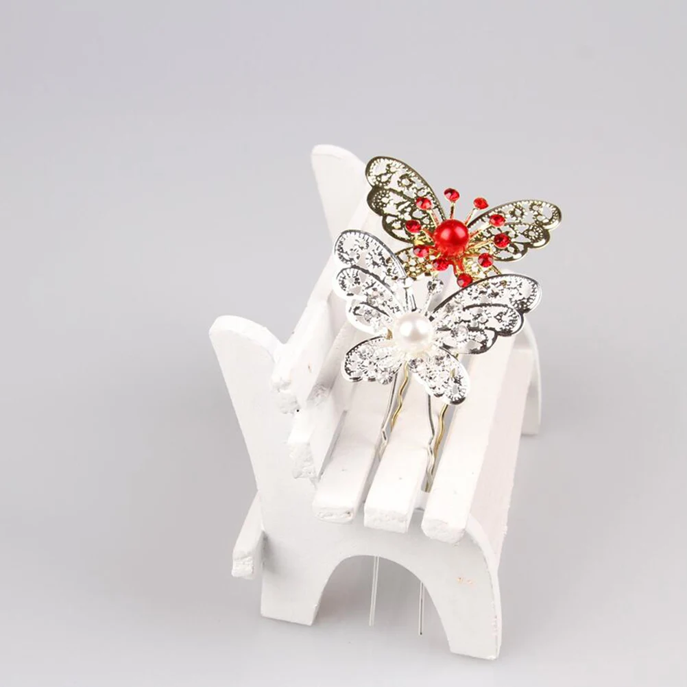 

Metal Diamond-set Butterfly Hair Clip Rhinestone U Shape Bridal Hairpin ChopsticksVintage Wedding Bridesmaid Gift