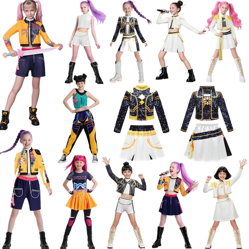 

2025 Children Zoey Mira Rumi 3D Print Cosplay Costume Halloween Carnival K-Pop Hunters Girl Group Idol Role Play Dress Up Outfit