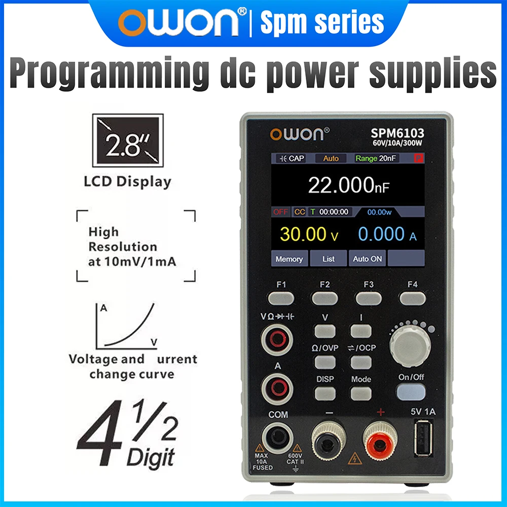 OWON SPM6103 Programmable DC Power Supply 60V 10A 300W High Precision Bench Stabilized Power Source 2.8