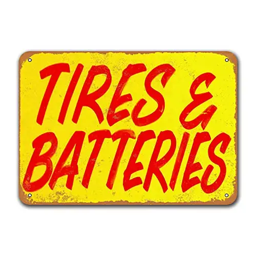 Home Coffee Club Office Tires and Batteries Vintage Car Tin Signs Metal Bar Poster Garage Man Cave Wall Decor Game Room 16x12 i