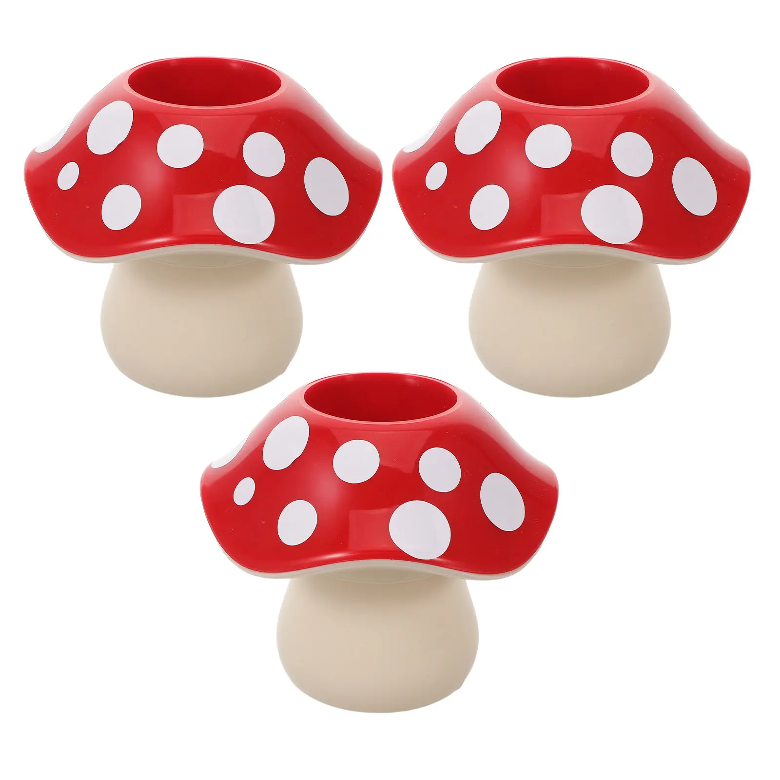 

3Pcs Cute Mushroom Desk Organizer Plastic Pen Holder Red Cartoon Desktop Stationery Storage Box Office Dorm Classroom