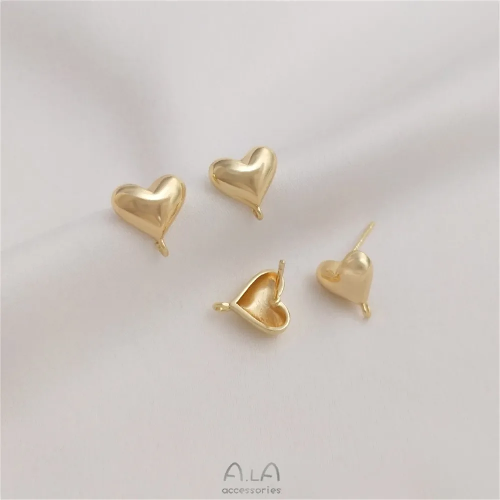 14K gold plated three-dimensional love shaped earrings with an opening 925 silver needle earrings diy earring material