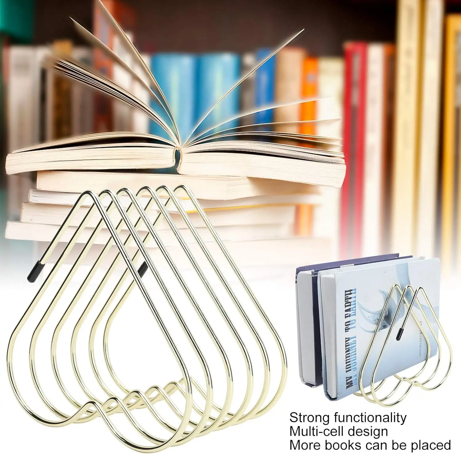 Desk Book  Rack, 5 Slot Heart Shaped Book Shelf Telescopic Files Folder Stand Office File Organizer Bookshelf Decor  Supplies fo