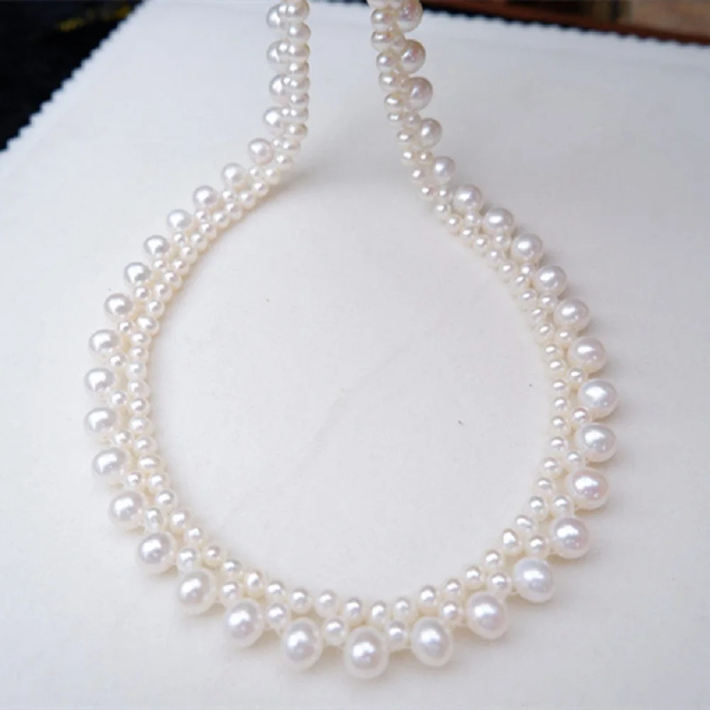 Hand woven pearl necklace AAAA3-7mm natural white pearl necklace 38cm chain silver extension buckle